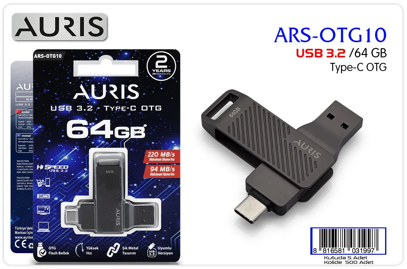 Auris ARS-OTG10 64GB USB 3.2 Type-C OTG Flash Bellek
